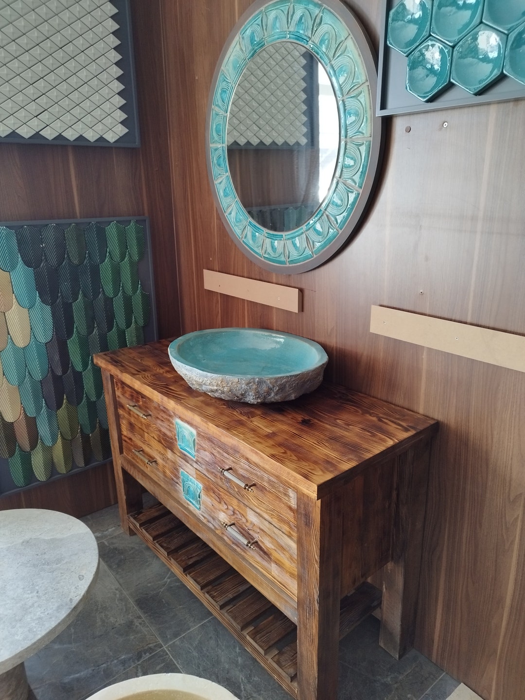 Rustic Bathroom Vanity With Mirror & Sink Solid Wood Bathroom Cabinet With Drawers Bathroom ...