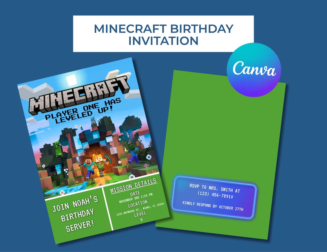 Minecraft Invitation Minecraft Birthday Invitation Template - Etsy