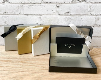 Gift Card Holder Boxes - Tuxedo Linen with Popup Metallic and Black Inserts - 4 Pack