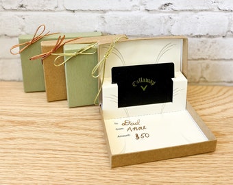 Gift Card Holder Boxes - Natural Krafty Sage Pop Up Insert 4-Pack with Metallic Ribbons