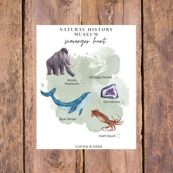 Natural History Museum Scavenger Hunt, Printable Instant Download Watercolor for kids