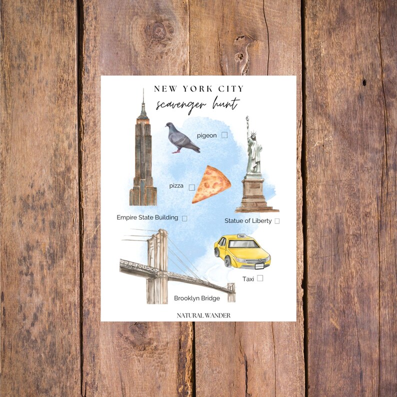 NYC Scavenger Hunt, Printable Instant Download Watercolor for Kids - Etsy
