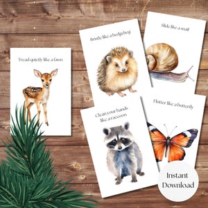 Tarjetas de movimiento, 20 imprimibles, descarga instantánea, juego de invierno, juego de naturaleza, bosque, escuela forestal, acuarela, Waldorf, Charlotte Mason