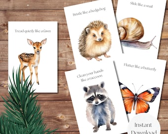 Watercolor Woodland Animal Movement Cards: Forest School Game (Digital Download)