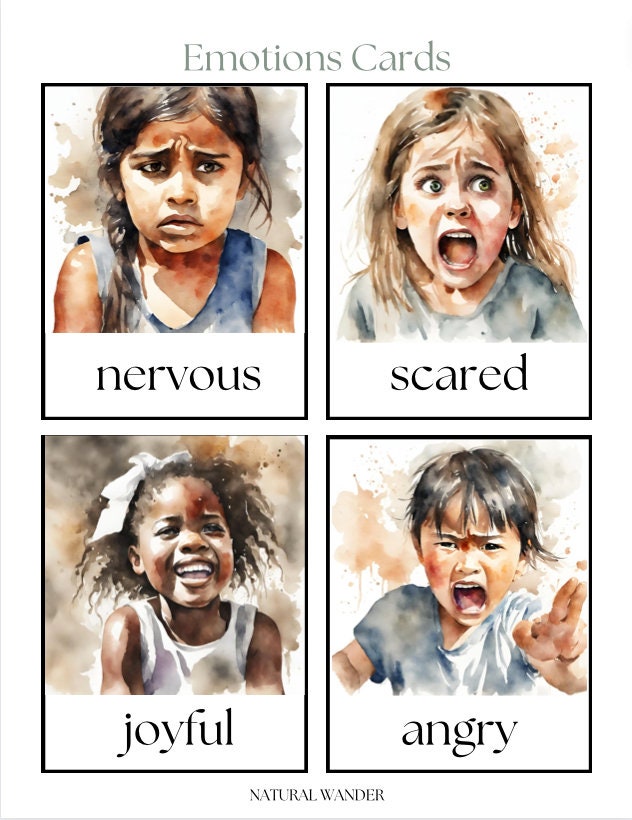 Emotions Cards 16 Printable Instant Downloads Watercolor for Kids - Etsy