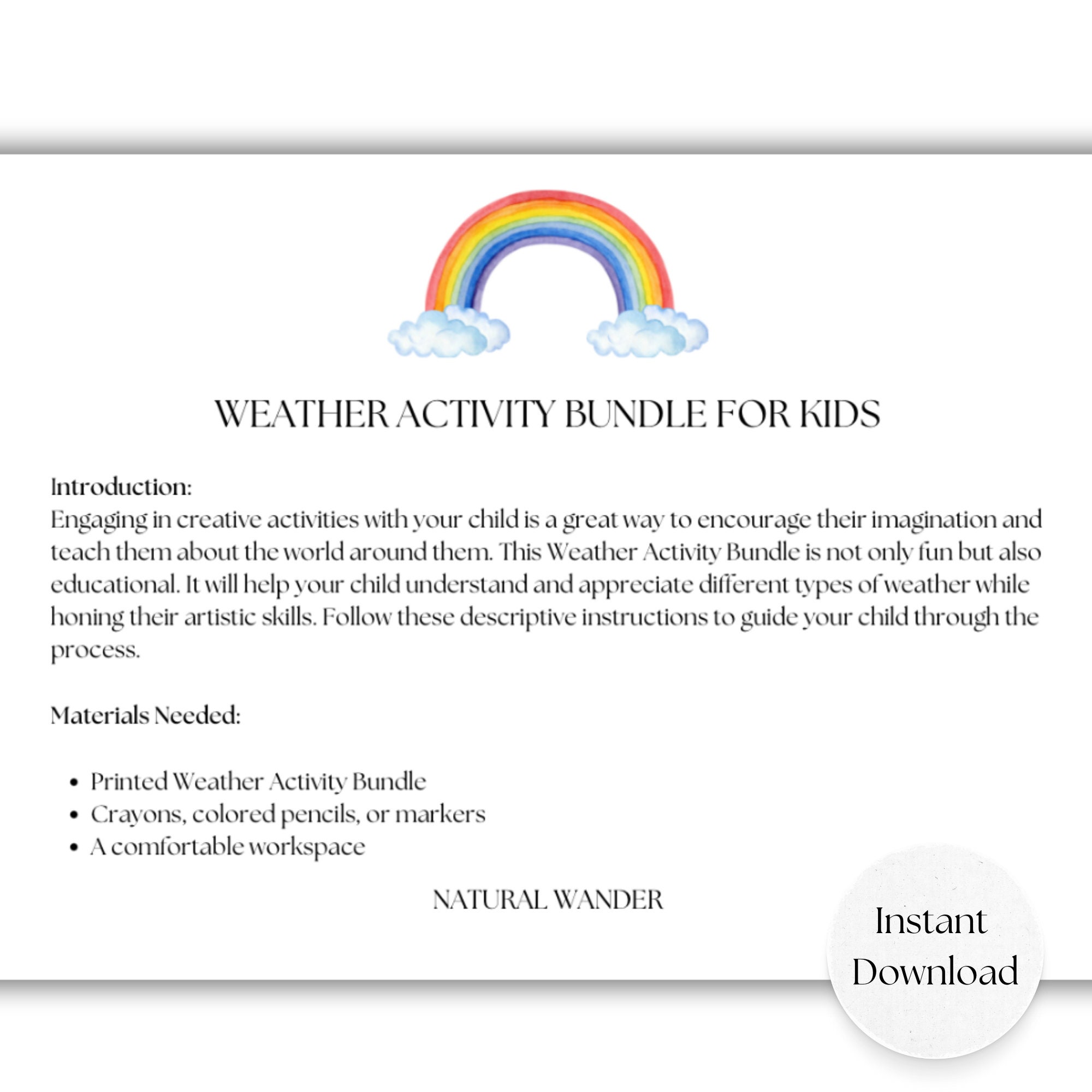 Weather Printable Activities Bundle, Instant Digital Download