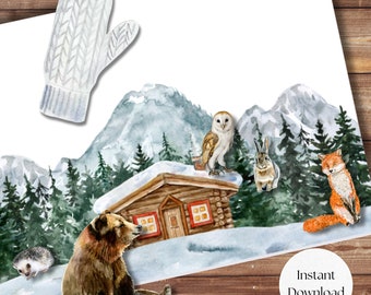 The Mitten Story Play Set, Ukrainian Folk Tale, Printable Story Game, Includes Paper Animals and Scenes