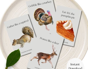 Watercolor Thanksgiving Movement Cards, Nature Game (Digital Download)