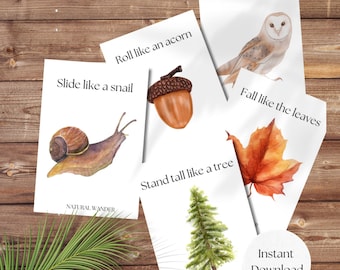 Watercolor Movement Cards, Fall Nature Game (Digital Download)