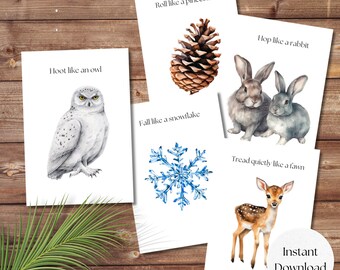 Movement Cards for Kids, 20 Printable, Instant Download, Winter Game, Nature Game, Woodland, Forest School, Waldorf, Charlotte Mason, Lesson