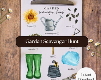 Aquarell Garten Schnitzeljagd für Kinder (Printable Instant Download)