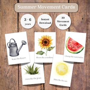 Tarjetas de movimiento, 20 imprimibles, descarga instantánea, juego de verano, juego de naturaleza, bosque, escuela forestal, acuarela, Waldorf, Charlotte Mason