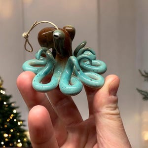 Octopus hanging ornament unique holiday gift perfect for hanging on a tree teal and brown