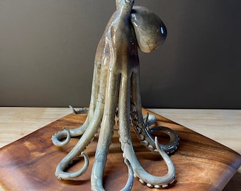 Handmade tabletop ceramic octopus sculpture "Reef rider" is the perfect centerpiece art gift for dad and ocean lovers