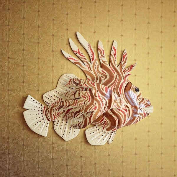 Handmade Ceramic Lionfish Wall Art: Gift for ocean lovers