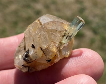 天然アクアマリン、クォーツ、ブラックトルマリン入り、パキスタン産