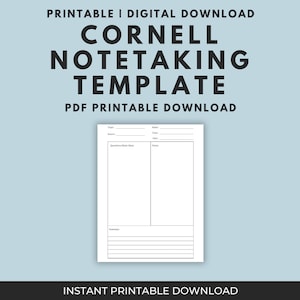 Cornell Note-Taking Printable Template for Classroom Success - Teacher or Homeschool Resource