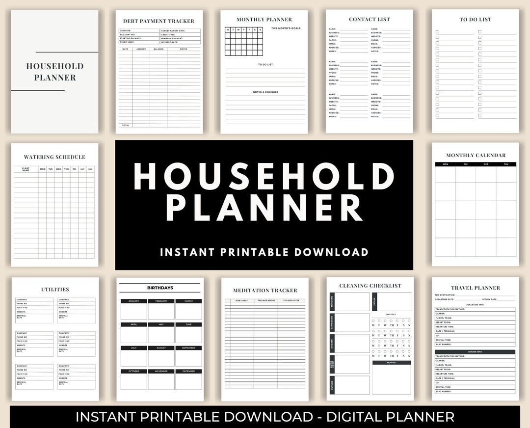 Household Planner - Printable Home Management Binder - Blank & Undated ...