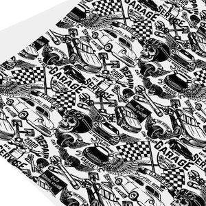 Papier cadeau pour garage de voiture classique - Papier pour la fête des pères, papier cadeau pour mécanicien automobile, papier cadeau pour homme, cadeau d'anniversaire pour homme