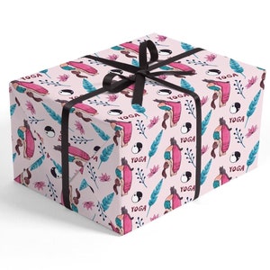 Papel de regalo de yoga: papel de regalo para ella, papel de regalo de yoga rosa, papel de regalo para hermana, novia, amiga, hija, compañera de trabajo, papel de cumpleaños, gato Yin Yang con loto