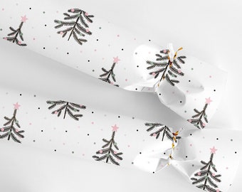 Christmas Tree Wrapping Paper - Minimalist Wrapping Paper, Pink Christmas Wrapping Paper, Holiday Gift Wrap Paper, Botanical Christmas Paper