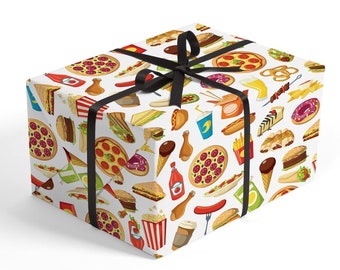 Papier do pakowania śmieciowego jedzenia – papier do pakowania pizzy, prezenty w kształcie pizzy, zabawny papier do pakowania, impreza ze śmieciowym jedzeniem, prezenty dla miłośników jedzenia, papier na prezenty urodzinowe