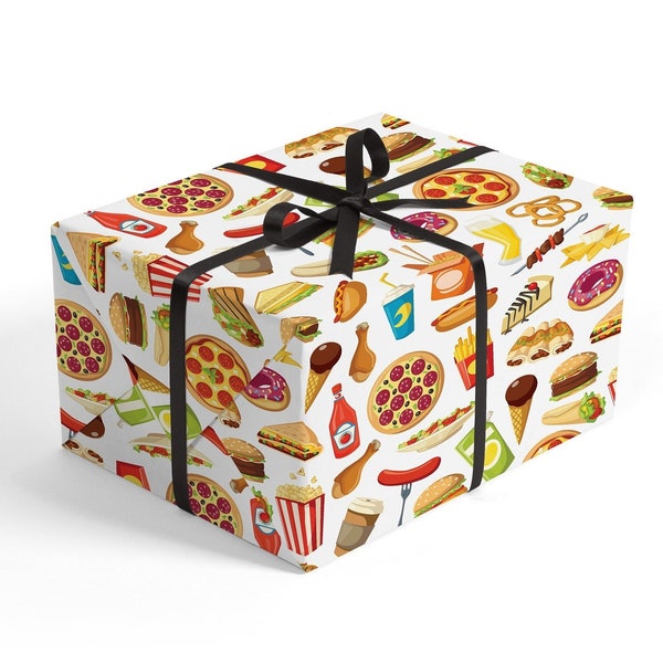 Junk Food Wrapping Paper - Pizza Wrapping Paper, Pizza Gifts, Funny Wrapping Paper, Junk Food Party, Food Lover Gifts, Birthday Gift Paper