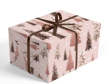 Papel de regalo para árbol de Navidad: papel de regalo para Navidad, regalo para ella, regalo para mamá, papel de regalo para las fiestas, papel de regalo navideño rosa.