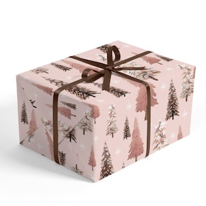 Papel de regalo para árbol de Navidad: papel de regalo para Navidad, regalo para ella, regalo para mamá, papel de regalo para las fiestas, papel de regalo navideño rosa.