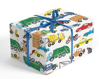 Truck Wrapping Paper - Construction Wrapping Paper, Birthday Wrapping Paper, Kids Wrapping Paper, Birthday Boy Wrapping Paper, Car Paper