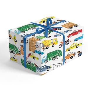 Papel de embrulho de caminhão - Papel de embrulho de construção, Papel de embrulho de aniversário, Papel de embrulho infantil, Papel de embrulho de aniversário, Papel de carro