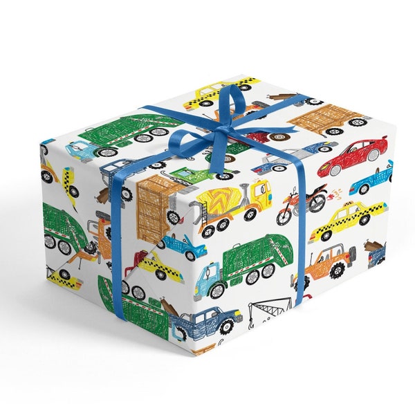 Truck Wrapping Paper - Construction Wrapping Paper, Birthday Wrapping Paper, Kids Wrapping Paper, Birthday Boy Wrapping Paper, Car Paper