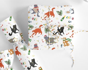 Papel de regalo navideño con diseño de gato: papel de regalo navideño con diseño de gato, papel de regalo de gatito, papel de regalo bonito, papel de regalo navideño