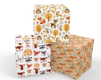 Lot de papier cadeau animaux des bois - papier cadeau des bois pour bébé, papier cadeau renard, papier de Noël des bois, papier d'anniversaire des bois