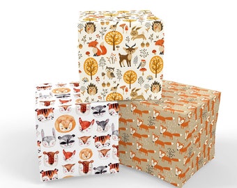 Pacchetto di carta da regalo con animali del bosco - Carta per bambini del bosco, carta da regalo con volpe, carta natalizia del bosco, carta da regalo di compleanno del bosco