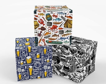 Mens Wrapping Paper Bundle - Fish Wrapping Paper, Beer Wrapping Paper, Birthday Wrapping Paper, Garage Auto Repair Paper, Fishing Present