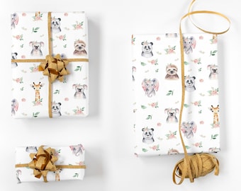 Woodland Baby Paper - Baby Shower Wrapping Paper, Girl Woodland Baby Shower, Girl Floral Safari Baby, Girl Woodland Birthday, Baby Gift Wrap