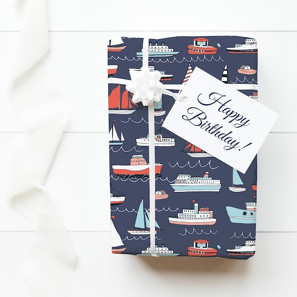 Nautisches Geschenkpapier - Geschenkpapier Boot, Nautische Geschenkverpackung, Boots Geschenkverpackung, Nautischer Geburtstag, Nautische Party, Geburtstagsgeschenkverpackung