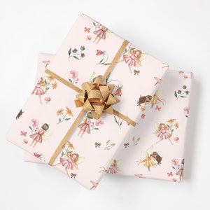 Papel de embrulho de fada - Papel de aniversário de fada, Papel de aniversário de menina, Papel de embrulho de presente rosa, Papel de embrulho de chá de bebê, Papel de embrulho de presente para crianças, Jardim de fadas
