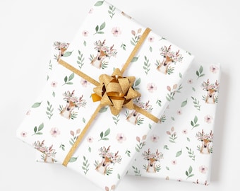 Papel de regalo con diseño de ciervos: papel de regalo para baby shower, regalo para niña recién nacida, cumpleaños de niña con temática de bosque, baby shower con diseño de cervatillo, papel de regalo para bebé.