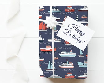 Nautical Wrapping Paper - Boat Wrapping Paper, Nautical Gift Wrap, Boat Gift Wrap, Nautical Birthday, Nautical Party, Birthday Gift Wrap