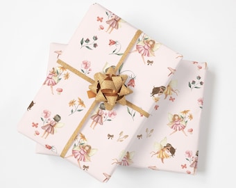 Fairy Wrapping Paper - Fairy Birthday Paper, Girl Birthday Paper, Pink Gift Wrap Paper, Baby Shower Wrap, Gift Wrap for Kids, Fairy Garden