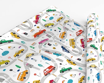 Cars & Trucks Wrapping Paper - Transportation Wrapping Paper, Vehicle Wrapping Paper, Cars Wrapping Paper, Kids Birthday Wrapping Paper