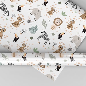 Papel de regalo de safari: papel de regalo para baby shower, papel de regalo para bebés, papel de regalo de safari, papel de regalo de jungla, papel de regalo de animales del zoológico