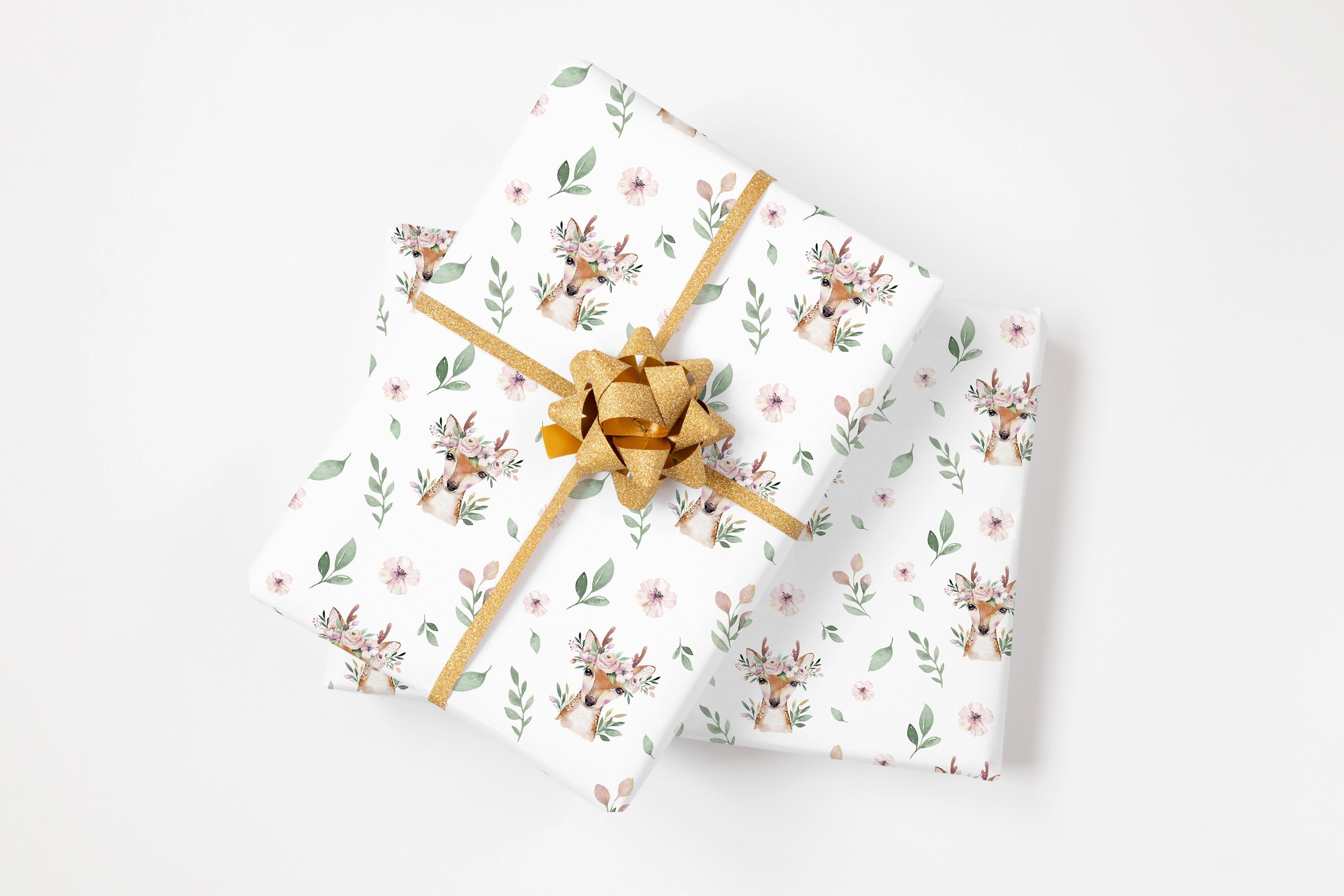Christmas Name Wrapping Paper - Woodland Animal Deer, Baby, Kids