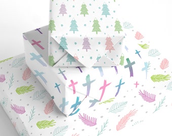 Pastel Christmas Wrapping Paper Bundle - Wrapping Paper Christmas, Christian Wrapping Paper, Holiday Wrapping Paper, Pastel Gift Wrap