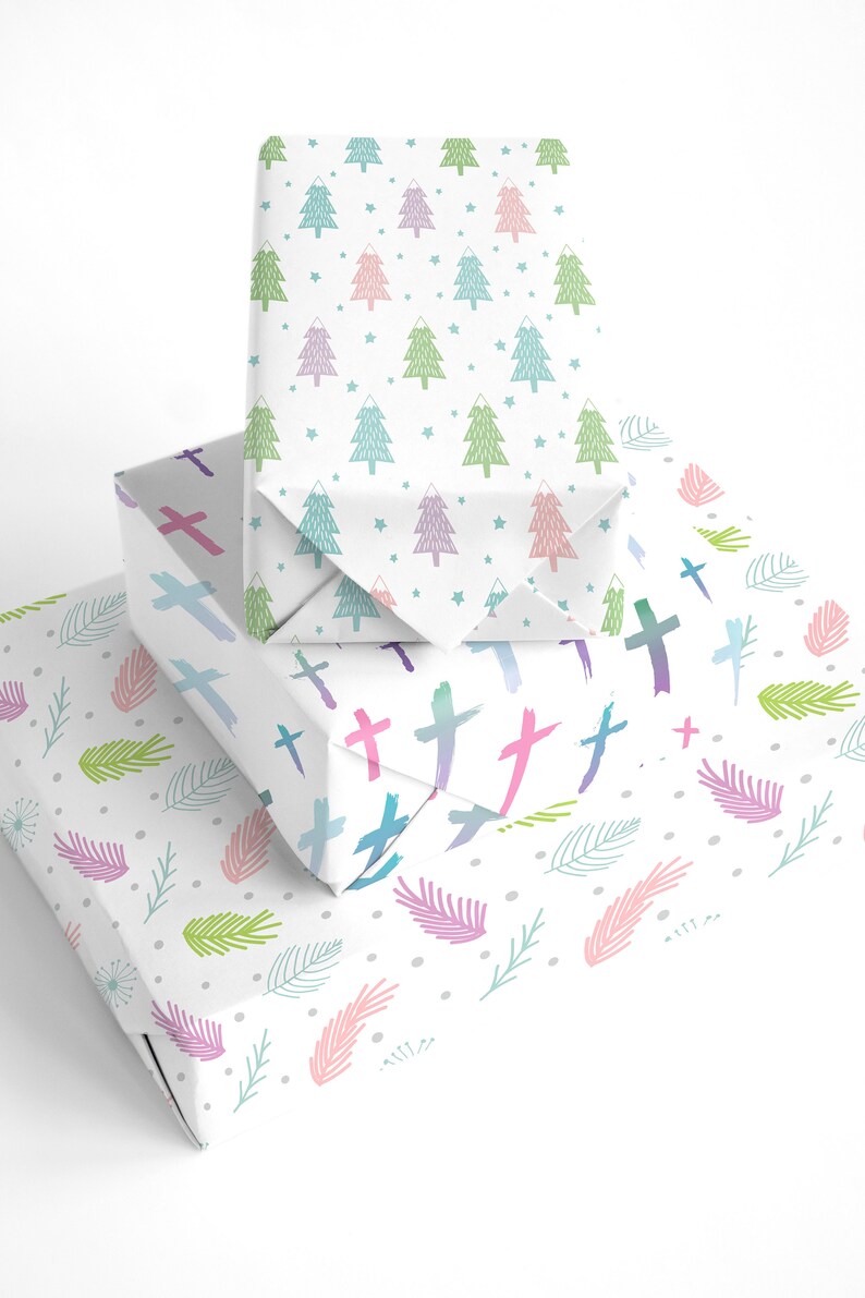 Pastel Christmas Wrapping Paper Bundle Wrapping Paper Christmas, Christian Wrapping Paper, Holiday Wrapping Paper, Pastel Gift Wrap image 1