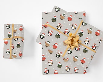 Christmas Penguin Wrapping Paper - Holiday Wrapping Paper Roll, Kids Gift Wrap, Gift for Friend, Winter Gift Paper, Cute Christmas Gift Wrap
