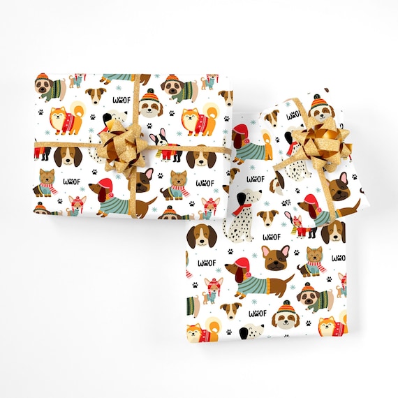 Christmas Dog Gift Wrap - Holiday Wrapping Paper, Dog Christmas Gift, Present Wrapping Paper, Puppy Gift Wrap, Dog Lover Gift, Dog Gift Wrap