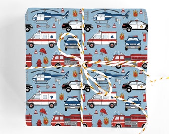 Police & Firetruck Wrapping Paper - Police Wrapping Paper, Firetruck Wrapping Paper, Police Retirement Gift, Firefighter Wrapping Paper